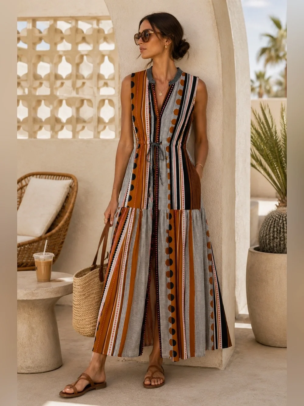 Maeve Anthropologie Alondra Maxi Dress 2P Boho Stripe Tiered Pockets Petite NWOT - Picture 1 of 16